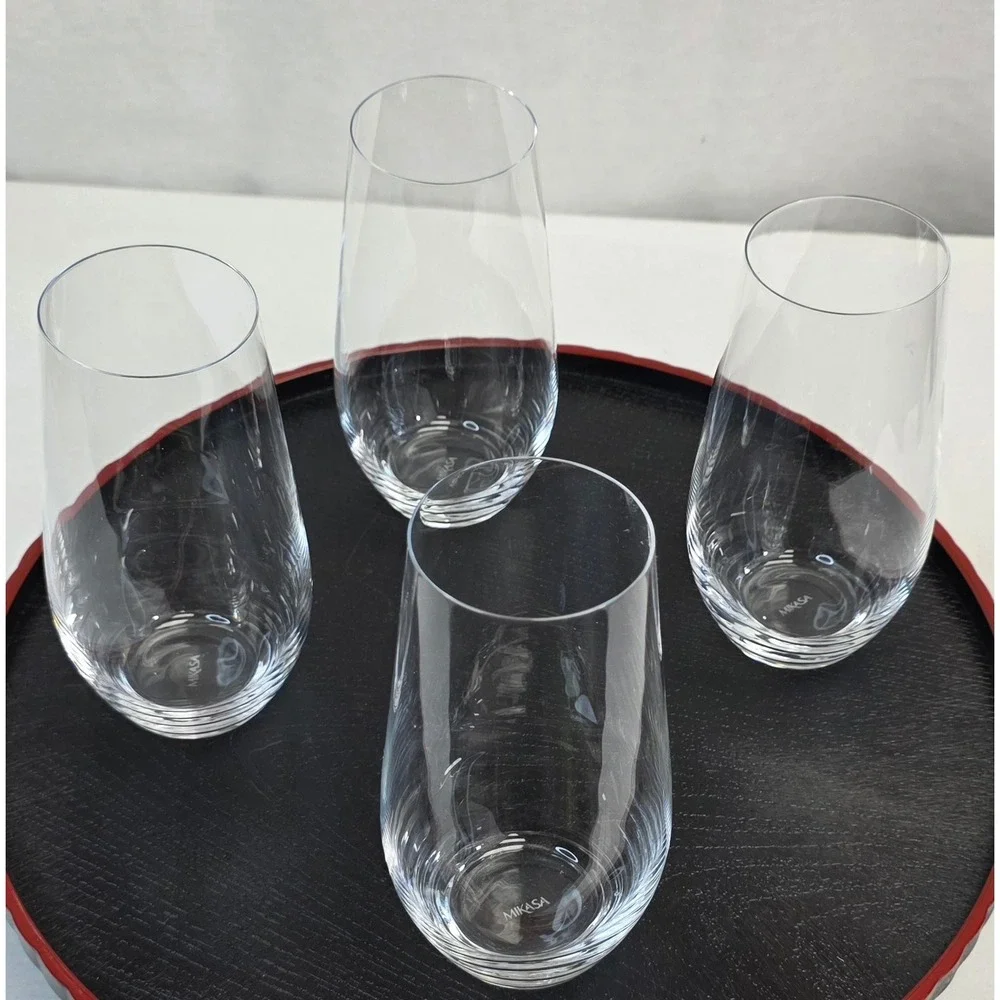 Mikasa Cheers Etched Swirl Stemless Highball Glasses Set of 4 Clear Crystal